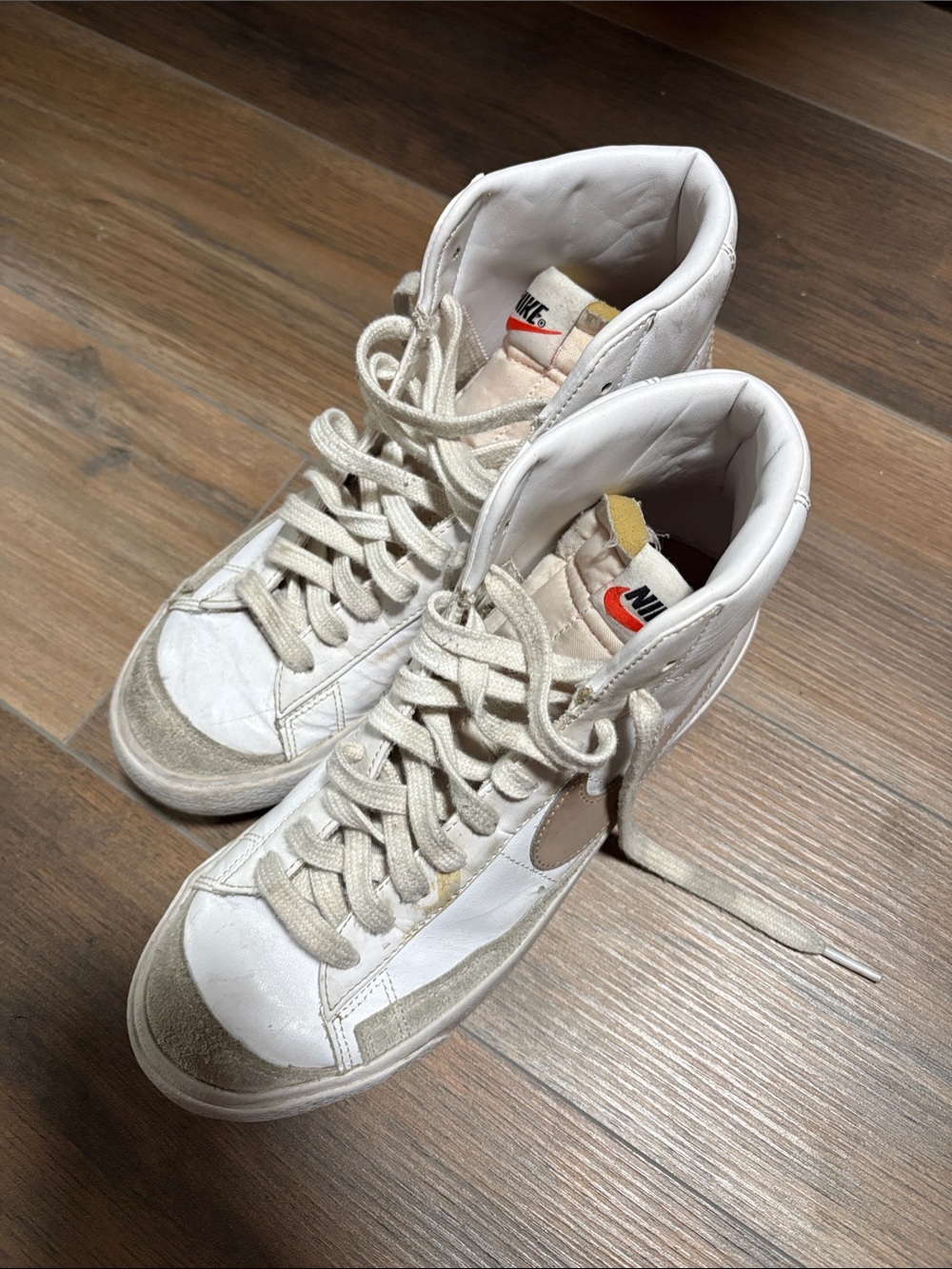 Nike High-Top Sneakers in White and Tan